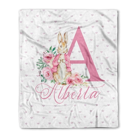 Customizaholic Personalized Pink Floral Rabbit Soft Fleece Throw Blanket for Women Performer Loved Ones Custom Name Monogram