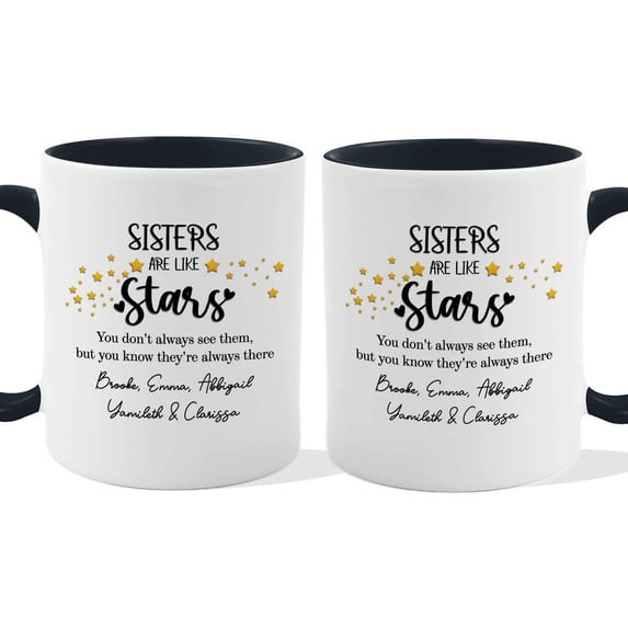 Customizaholic Personalized Sisters Are Like Stars Mug – Custom Names Sister Gift Coffee Mug