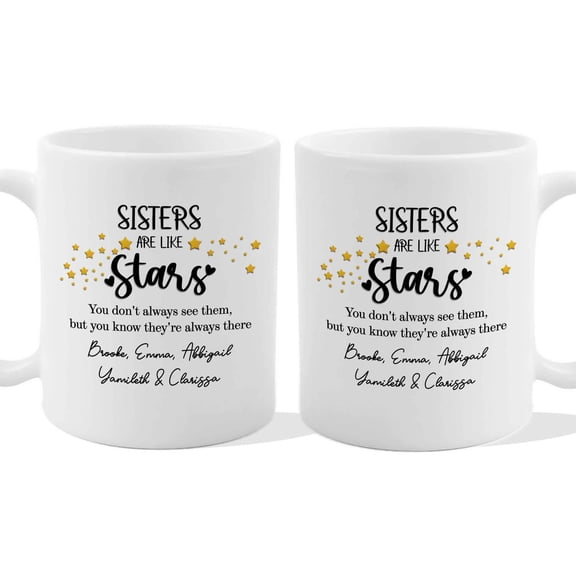 Customizaholic Personalized Sisters Are Like Stars Mug – Custom Names Sister Gift Coffee Mug