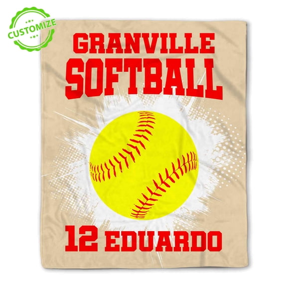 Customizaholic Personalized Softball Blanket – Custom Name & Number – Team Spirit Sports Throw – Unique Softball Player or Fan Gift for Any Occasion