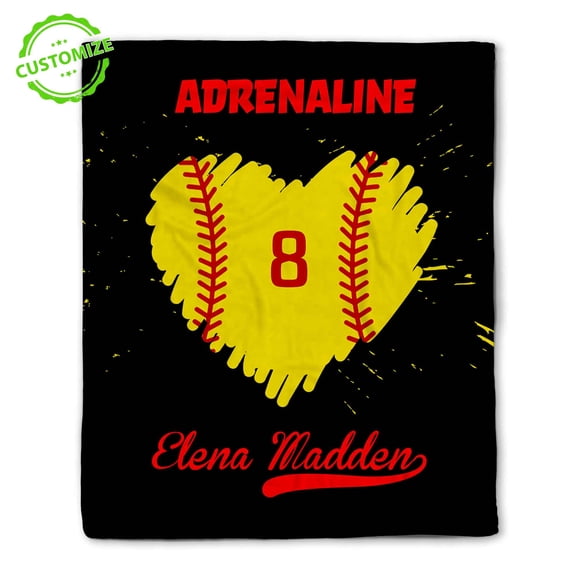 Customizaholic Personalized Softball Sports Soft Fleece Throw Blanket Team Athlete Custom Name Number
