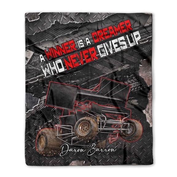 Customizaholic Personalized Sprint Car Dirt Track Racing Soft Fleece Throw Blanket Team Athlete Custom Name