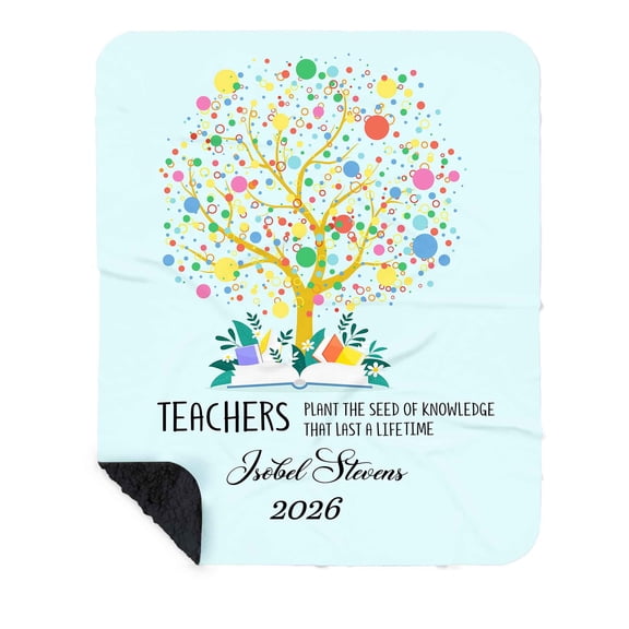 Customizaholic Personalized Teacher Appreciation Blanket, Custom Name & Year, Tree of Knowledge Design, Cozy Plush Fleece Gift for Teachers