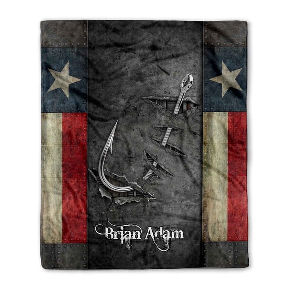 Customizaholic Personalized Texas Fishing Fish Hook Ripped Metal Soft Fleece Throw Blanket Custom Name