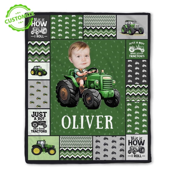 Customizaholic Personalized Tractor Blanket – Custom Face & Name – Fun Farm Theme Gift – Unique Tractor Lover Personalized Throw for Any Occasion