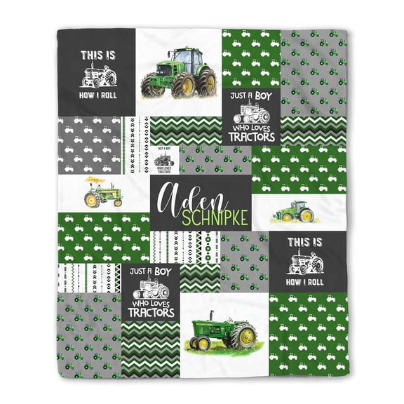 Customizaholic Personalized Tractor Quilt Blanket – Custom Name Farm Blanket for Kids, Tractor Lover Gift, Cozy Throw Blanket