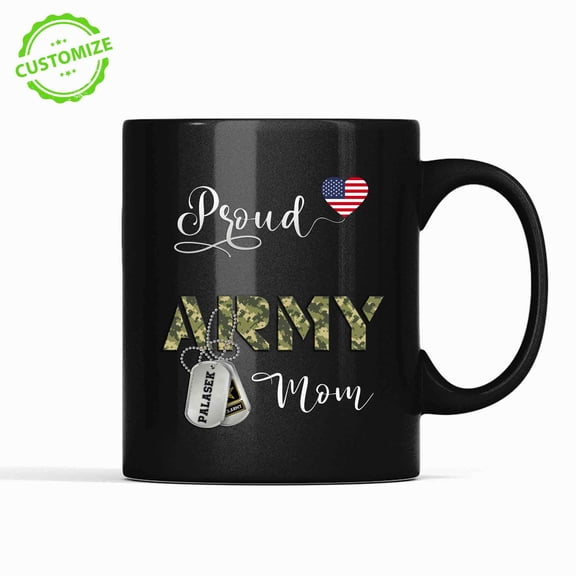 Customizaholic Proud Army Mom Mug – Military Camouflage Coffee Cup with Dog Tags – Personalized Support Gift for Military Families & Mothers
