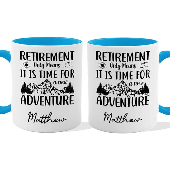 Customizaholic Retirement Adventure Personalized Name Mug – Custom Retirement Coffee Mug Gift for Him or Her