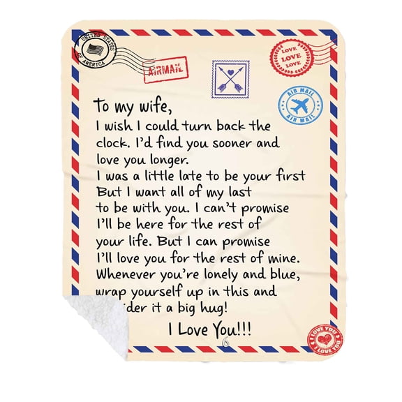 Customizaholic To My Wife Personalized Love Letter Blanket, Romantic Airmail Design Fleece Throw, Custom Name Anniversary Valentine Gift for Wife
