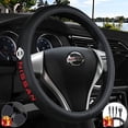 thumbnail image 1 of Customization Steering Wheel Cover Compatible with Nissan, Black Genuine Leather Steering Wheel Cover, Anti-Slip Safety, Includes Cup Mat & 3-in-1 Charging Cable, 1 of 6