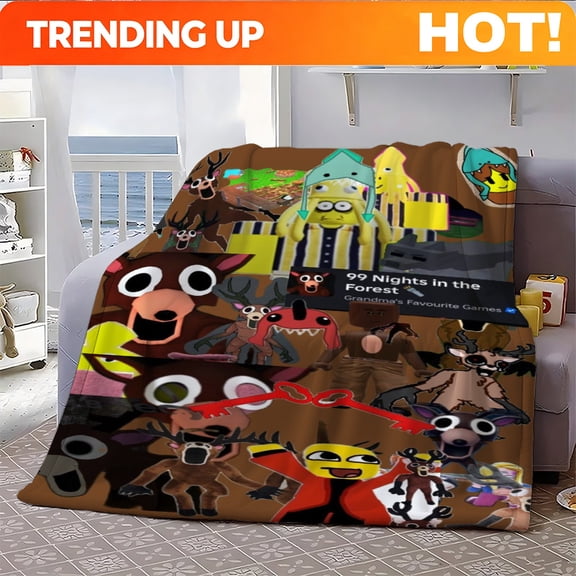 Customize 99 Nights in the Forest Character Collage Art Pattern Digital Print Flannel Blanket - 100% Polyester Digital P