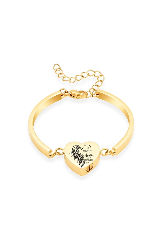 Customize Angel Wing Print Heart Urn Locket Stainless Steel Bangle Keepsake Cremation Jewelry for Ashes of Loved One Memorial Funeral Urn Bracelet for Ashes Holder - A Piece of My Heart is in Heaven