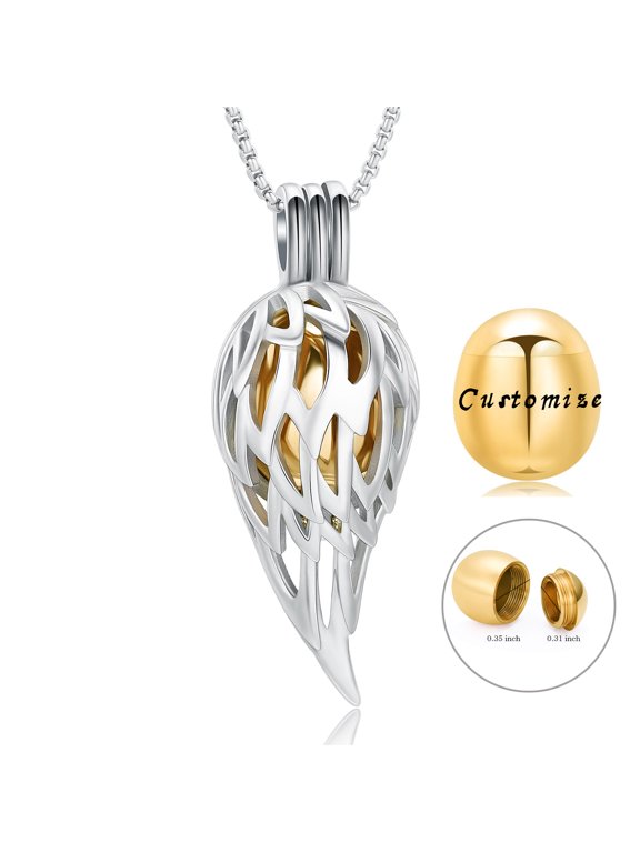 Customize Angel Wing with Urn Cremation Jewelry for Ashes Pendent for Ashes and Chain Memory Necklace