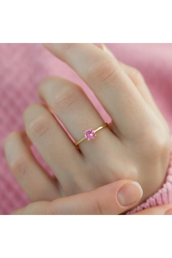 Customize Birthstone Solitaire Ring / 925 Silver Gold Plated Best Friend Gift Ring / 7 mm Tiny Color Stone Ring / Minimalist Gemstone Ring