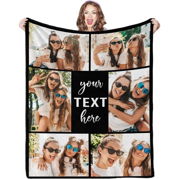 Customize Blankets with Photos, 3 Photos Customizable Blanket Personalized Blankets and Throws Best Friend Blanket for Besties BBF Friendship Gifts for Women Blankets