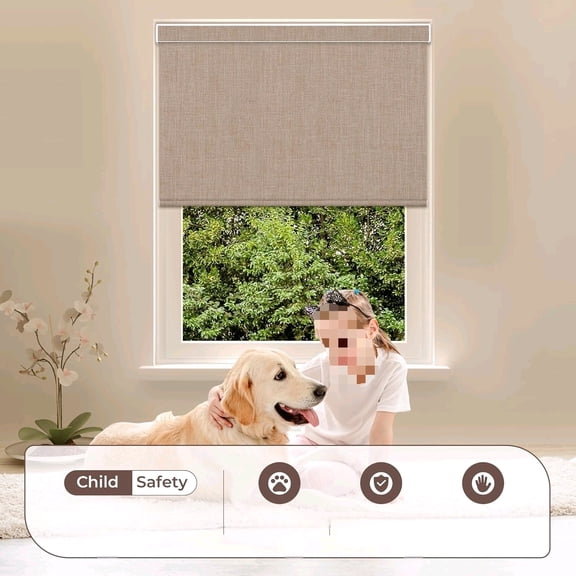 Customize Cordless Roller Shades,Blackout Blinds for Windows Thermal Insulated,UV Protection Easy to Install for Home,Office, Bathroom, Blackout Khaki Brown, 46" W x 48" H$$