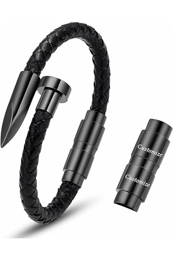 Customize Cremation Jewelry Nail Urn Bracelet for Ashes for Women Men Keepsake Memorial Cuff Urn Bangle Braided Leather Bracelet for Ashes