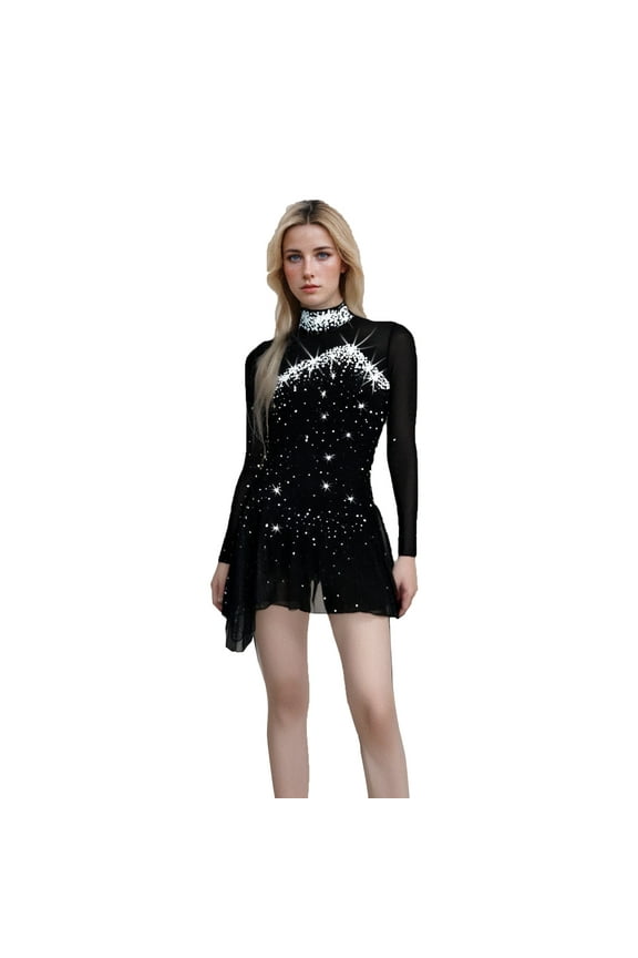 Customize Ice Figure Skating Dress Girls Women Stretchy Spandex Mesh Child
