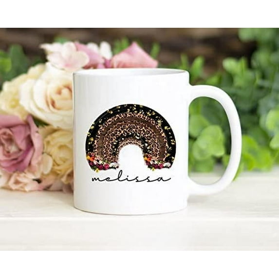 Customize Leopard Rainbow Mug For Her, Mom, Wife, Friend, Women, Tea Cup, Holiday Mug Gift Funny for New Year Valentine Anniversary