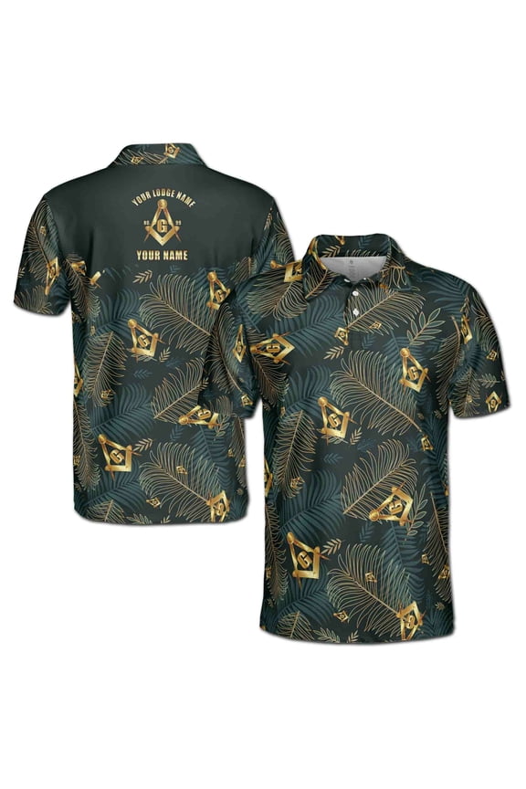 Customize Masonic Master Mason Tropical Palm Leafs Men's Polo Shirt S-5XL
