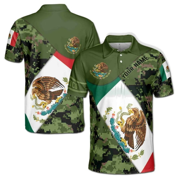 Customize Mexico Flag Camouflage Army 3D All Over Print Polo Shirt Size S-5XL