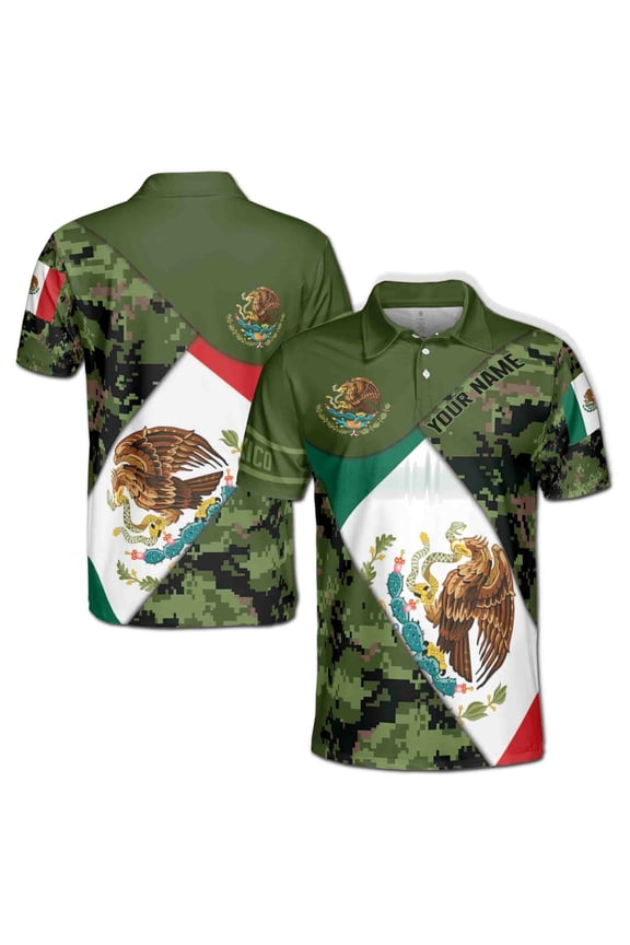 Customize Mexico Flag Camouflage Army 3D All Over Print Polo Shirt Size S-5XL