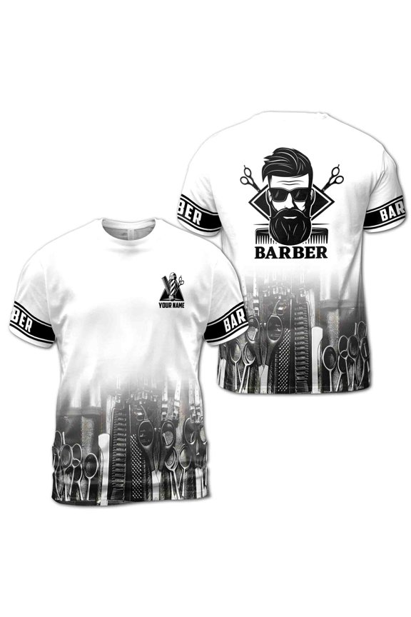 Customize Name Barber Uniform Hair Cutting Set T-shirt S-5XL
