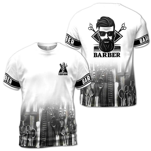 Customize Name Barber Uniform Hair Cutting Set T-shirt S-5XL