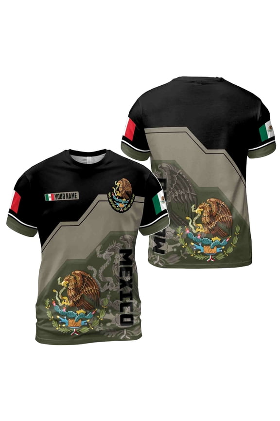 Customize Name Coat Of Arms Mexican Pride Patriotic 3D T-Shirt S-5XL