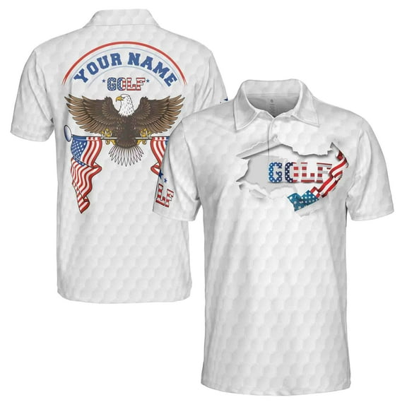 Customize Name Eagle American Golfer, Retro American Flag USA Team Golfing Men's Polo Shirt S-5XL
