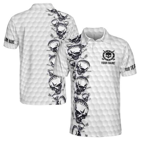 Customize Name Golfing Pattern Skull Golf Team Men's Polo Shirt S-5XL