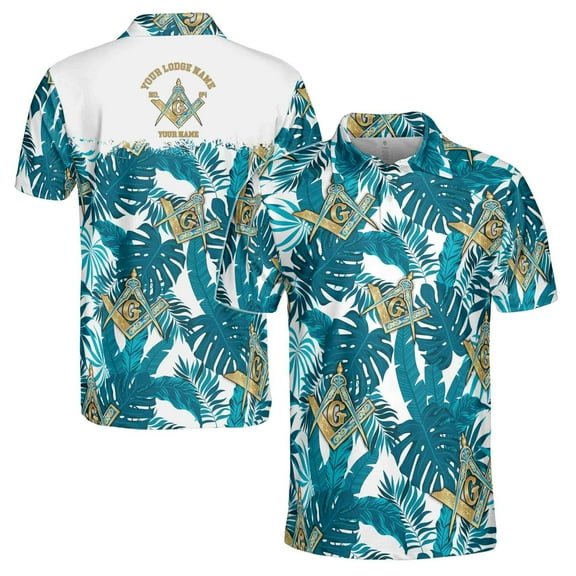 Customize Name Lodge Name Masonic Freemasonry Tropical Plants Men's Polo Shirt S-5XL