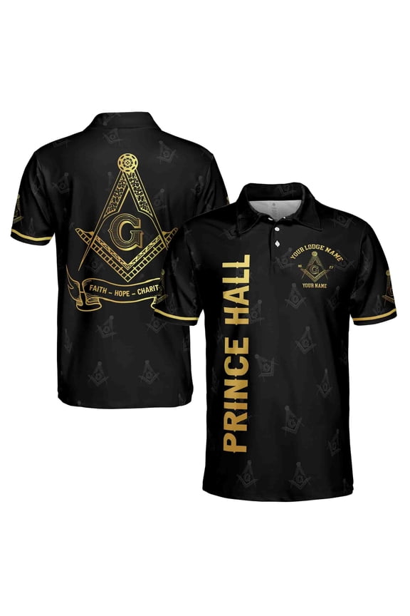 Customize Name Lodge Name Prince Hall PHA Freemasonry Masonic Men's Polo Shirt S-5XL