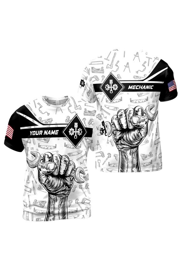 Customize Name Mechanic Hand Sketch Tool Set Dad Gift 3D T-Shirt S-5XL