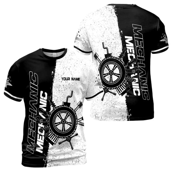 Customize Name Mechanic Wheel Tool Set Dad Grunge Gift 3D T-Shirt S-5XL