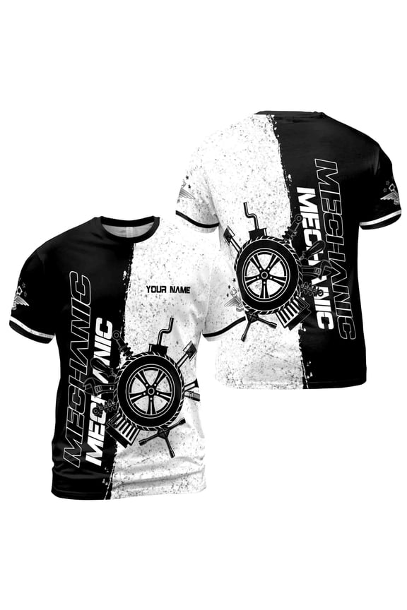 Customize Name Mechanic Wheel Tool Set Dad Grunge Gift 3D T-Shirt S-5XL