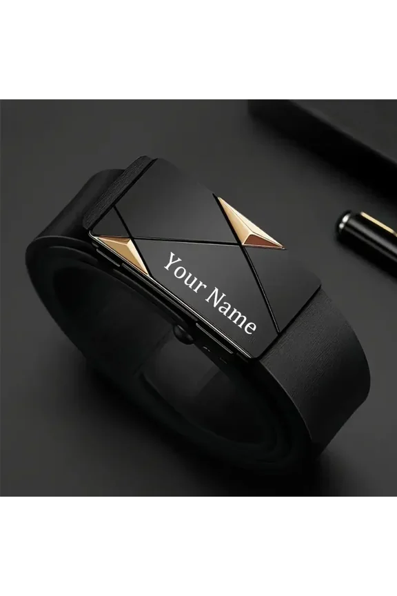 Customize Name Men's Belt - Automatic Alloy Buckle Engraved Text Waistband Perfect Prefect Gifts For Him Birthday & Anniversary
