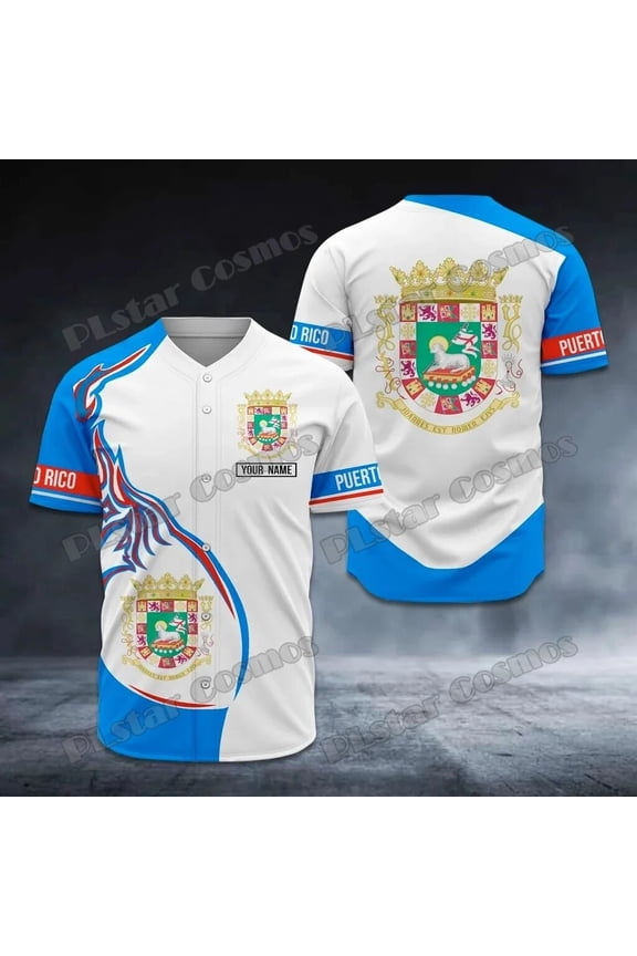 Customize Name Puerto Rico Flag & Coat Of Arms 3D Printed Fashion Men's Baseball Shirt Str
