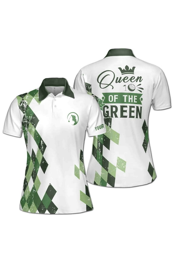 Customize Name Queen of The Green Argyle Golf Women's Polo Shirt S-5XL