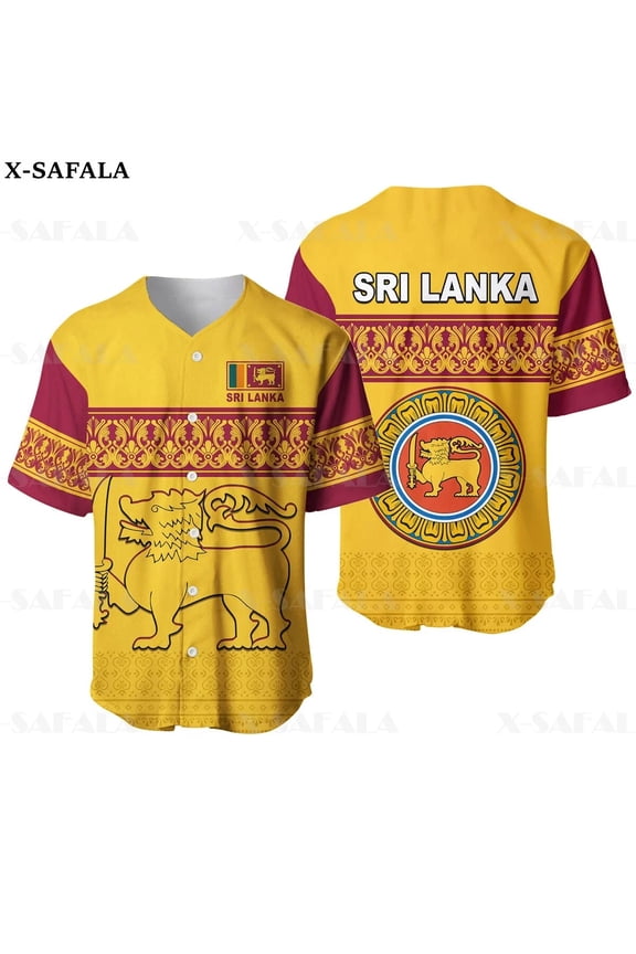 Customize Name Sri Lanka COAT OF ARMS Love Country Flag 3D Printed Baseball Jersey Shirt M