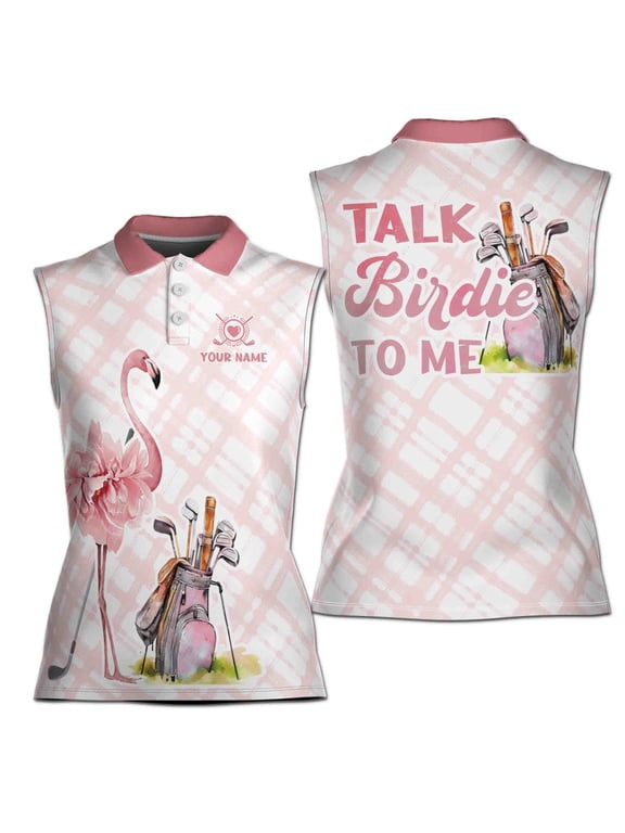 Customize Name Talk Birdie To Me Flamingo Golf Women Sleeveless Polo XS-4XL
