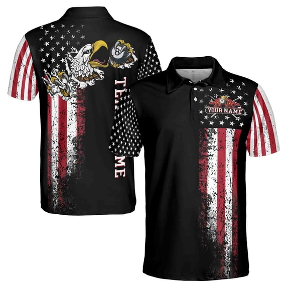 Customize Name Team Name Retro Patriotic American Eagle Pool Gift Billiard 3D Polo Shirt Size S-5XL