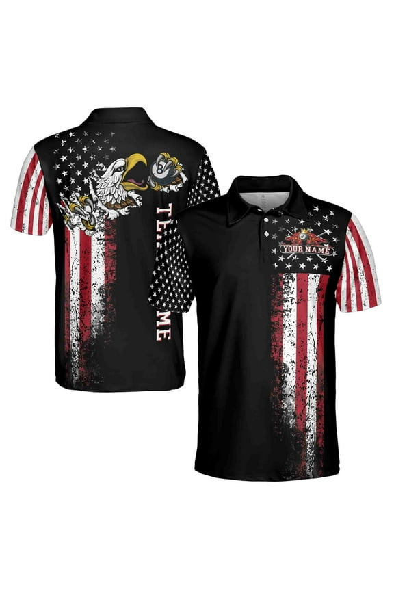 Customize Name Team Name Retro Patriotic American Eagle Pool Gift Billiard 3D Polo Shirt Size S-5XL