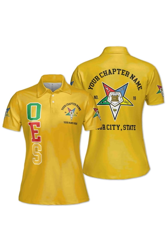 Customize Order of the Eastern Star OES Pentagon Down AF&AM Women's Polo Shirt S-5XL