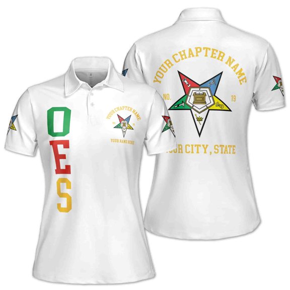 Customize Order of the Eastern Star OES Pentagon Down AF&AM Women's Polo Shirt S-5XL