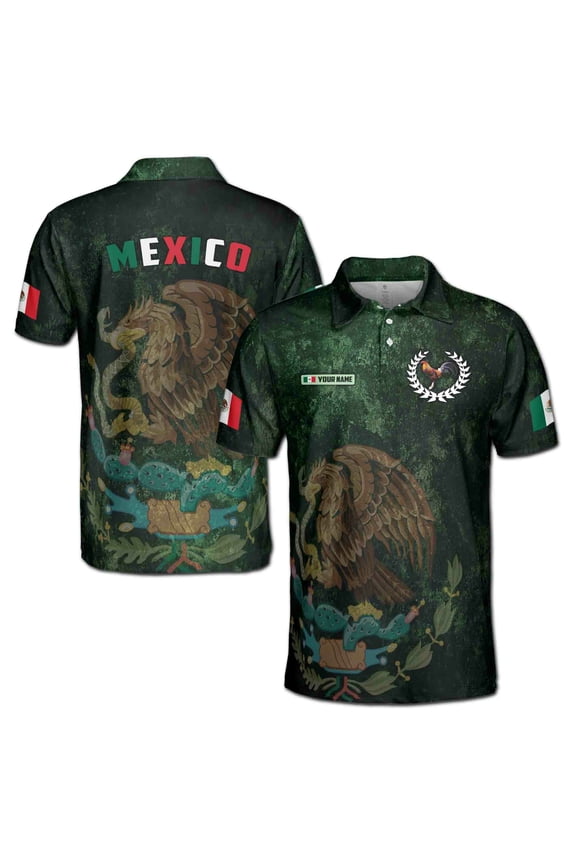 Customize Patriotic Mexico Coat Of Arms Men's Polo Shirt S-5XL