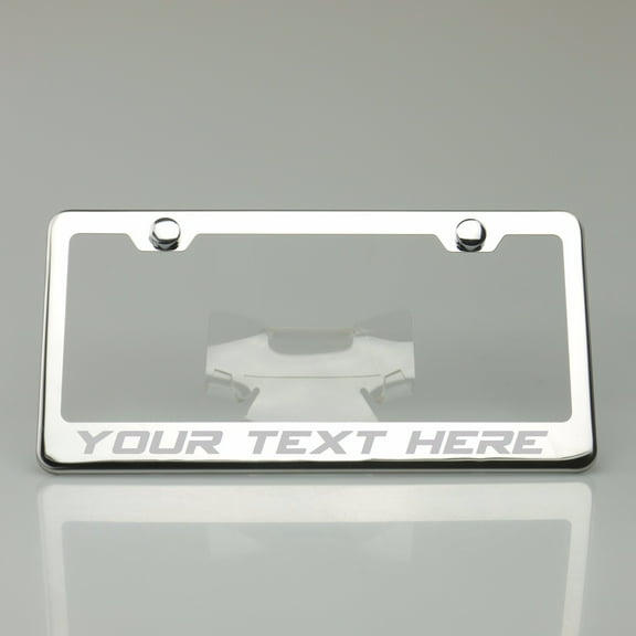 Customize Personalize Laser Engrave Brush Silver Lettering Polish Mirror Chrome Stainless Steel License Frame with Aluminum Screw Cap