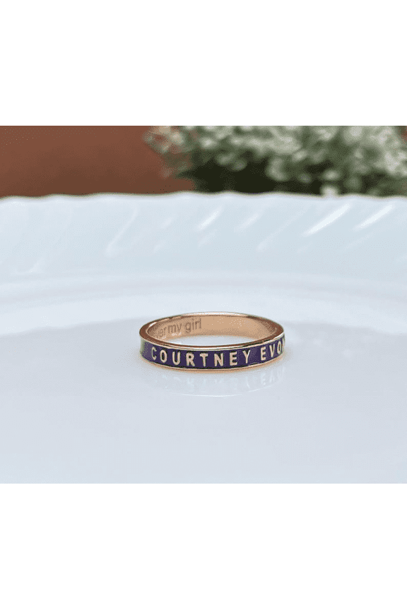 Customize Purple Band Ring Personalized Text ,Inside Engraving For Her
