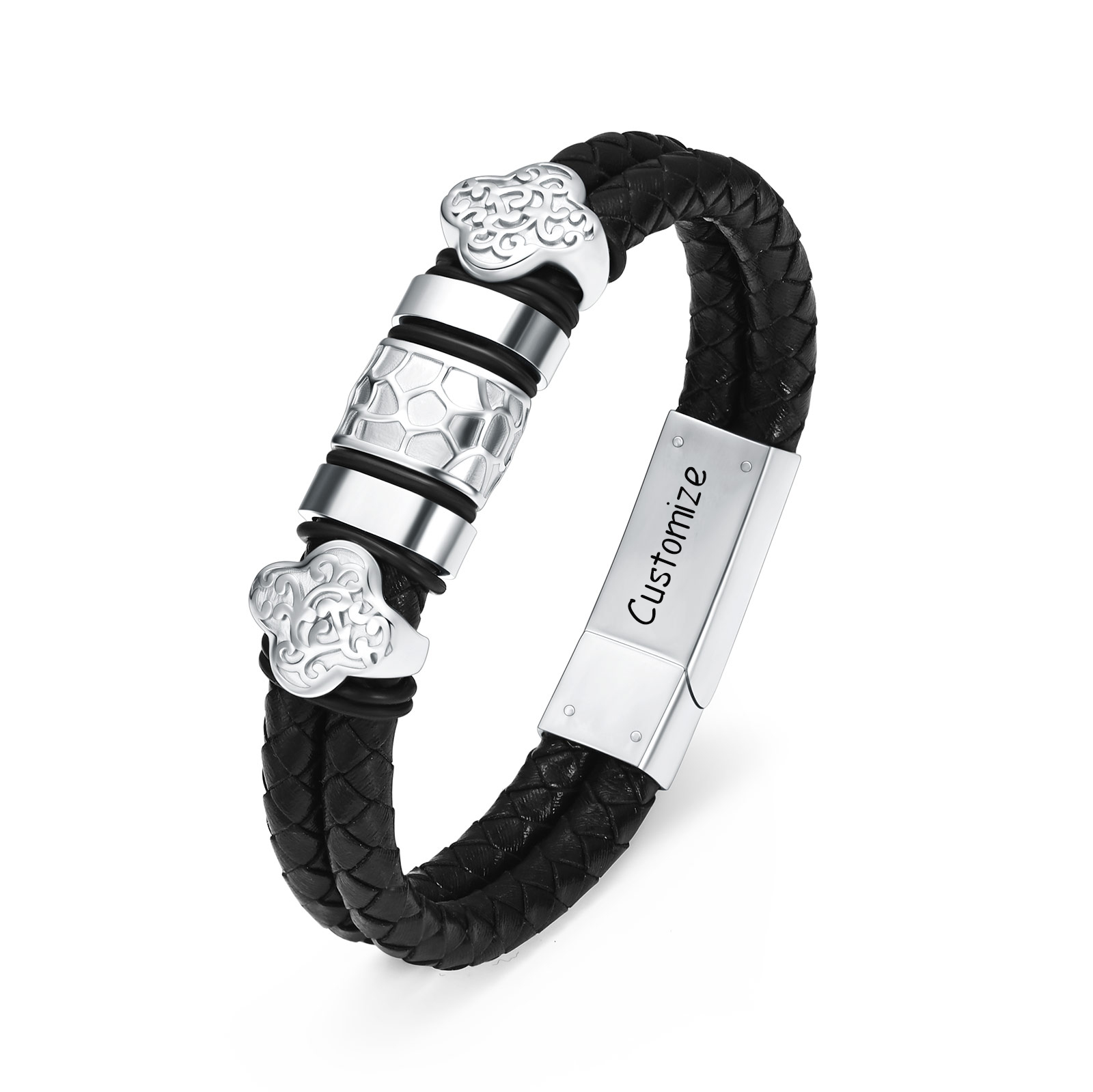 Fly Style Unisex Stainless Steel & Leather Braided Bracelet – Black, 6mm Width, Magnetic Closure