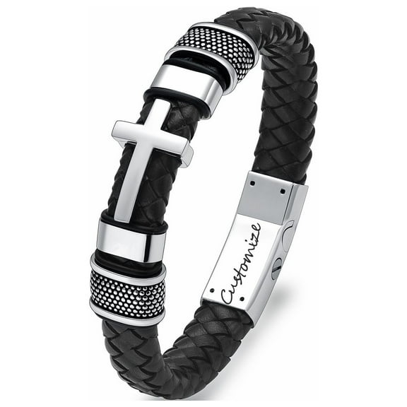 Customize Women Men Prayer Cross Braided Leather Bangle Funeral Urn Bracelet for Ashes Holder Cremation Jewelry for Ashes of Loved One